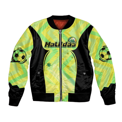 Personalised Matildas Bomber Jacket Running Kangaroo Soccer Player Chevron Lines