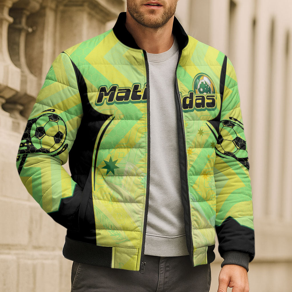 Personalised Matildas Bomber Puffer Jacket Running Kangaroo Soccer Player Chevron Lines