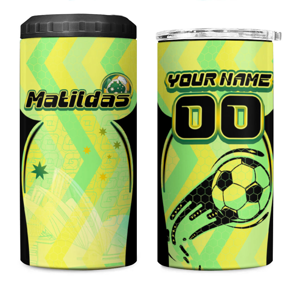 Personalised Matildas 4 in 1 Can Cooler Tumbler Running Kangaroo Soccer Player Chevron Lines