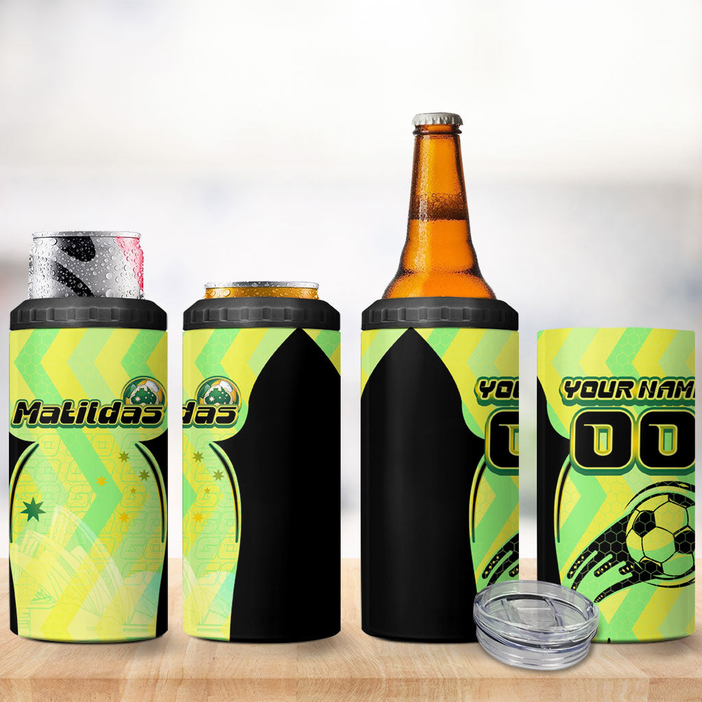 Personalised Matildas 4 in 1 Can Cooler Tumbler Running Kangaroo Soccer Player Chevron Lines