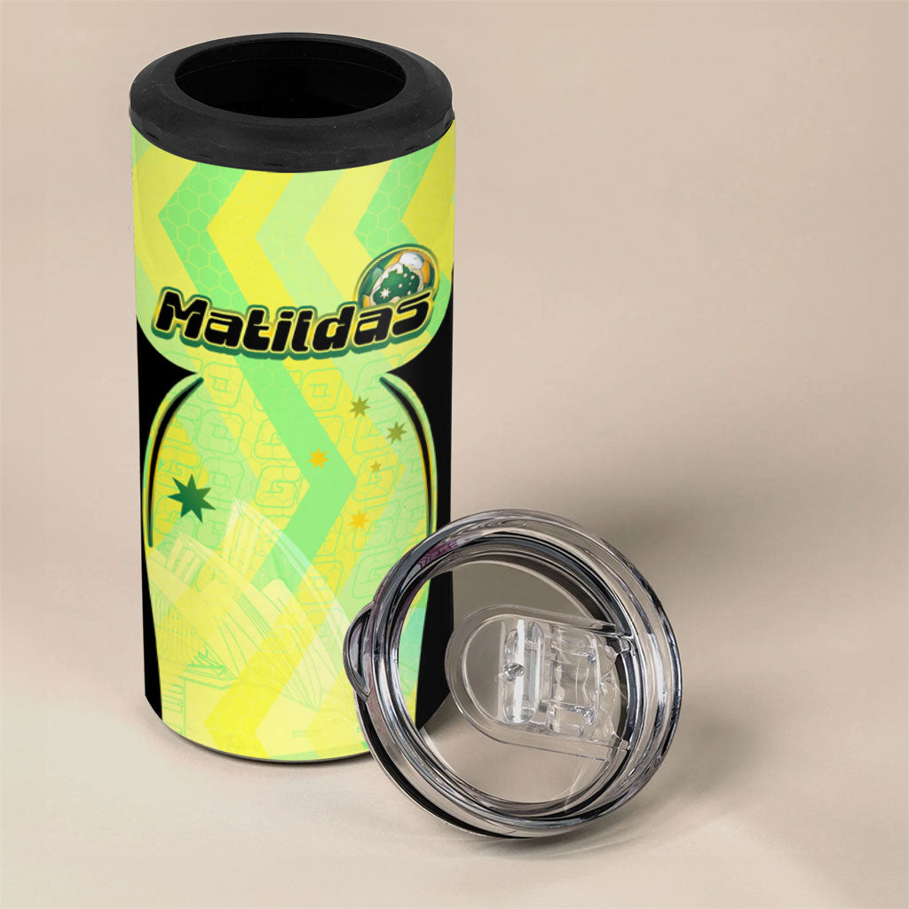 Personalised Matildas 4 in 1 Can Cooler Tumbler Running Kangaroo Soccer Player Chevron Lines