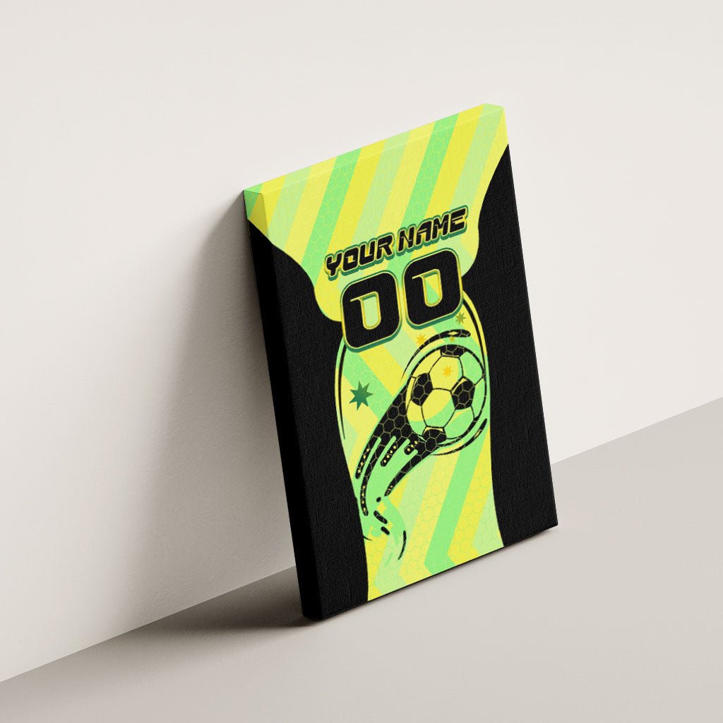 Personalised Matildas Canvas Wall Art Running Kangaroo Soccer Player Chevron Lines