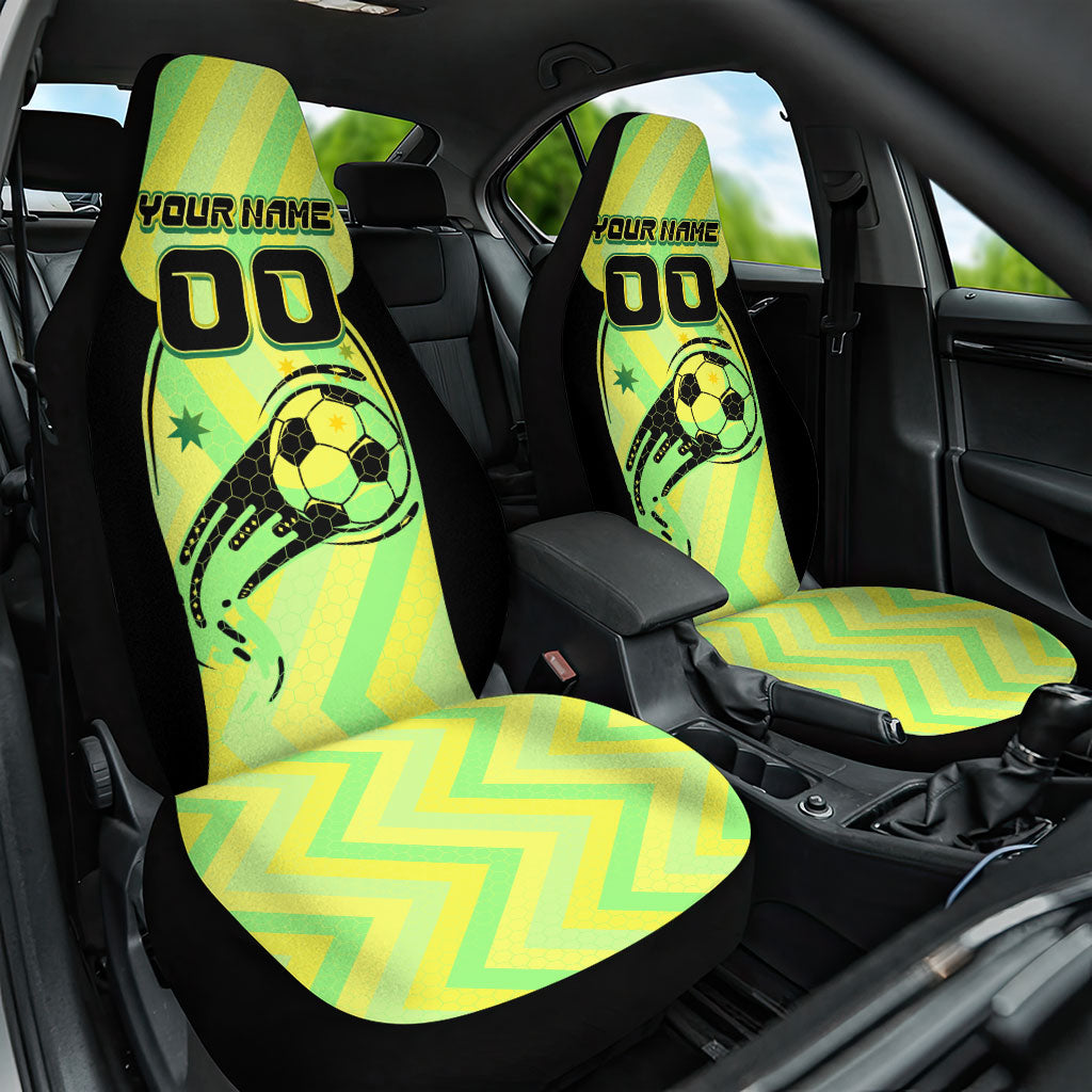 Personalised Matildas Car Seat Cover Running Kangaroo Soccer Player Chevron Lines