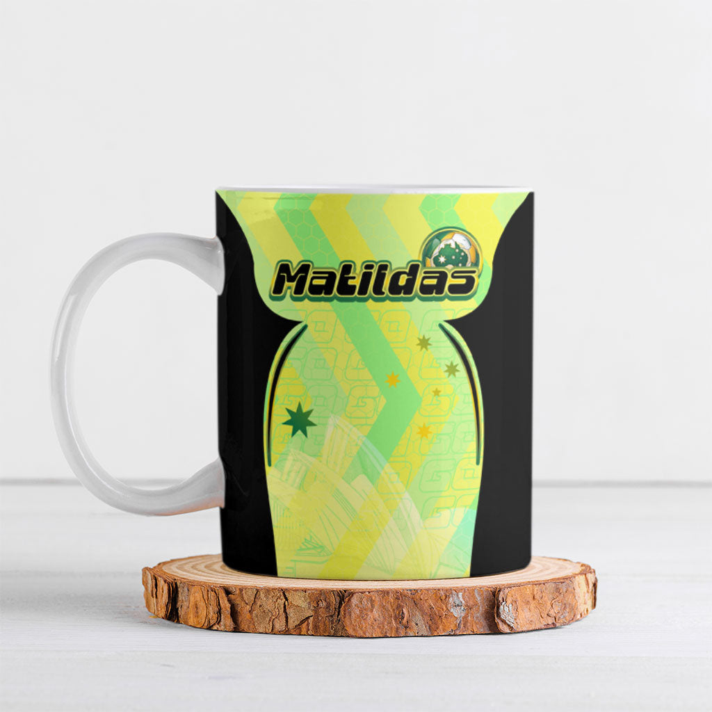 Personalised Matildas Ceramic Mug Running Kangaroo Soccer Player Chevron Lines