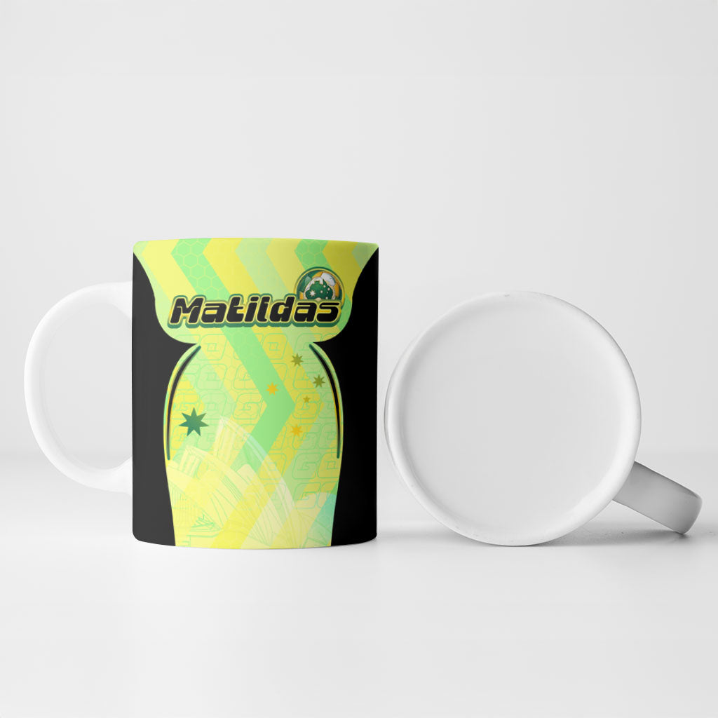 Personalised Matildas Ceramic Mug Running Kangaroo Soccer Player Chevron Lines
