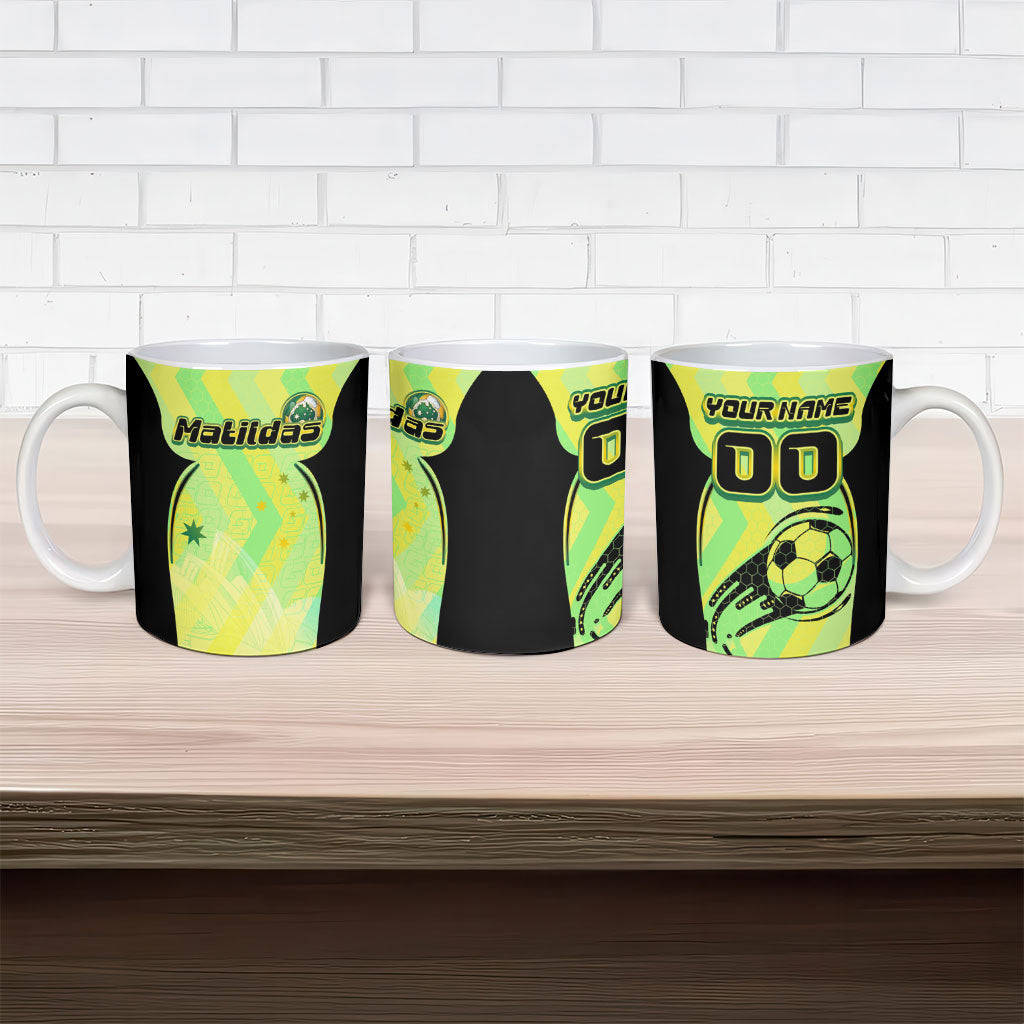 Personalised Matildas Ceramic Mug Running Kangaroo Soccer Player Chevron Lines