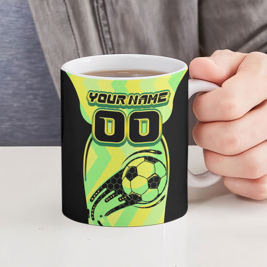 Personalised Matildas Ceramic Mug Running Kangaroo Soccer Player Chevron Lines