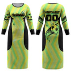 Personalised Matildas Couples Matching Long Sleeve Bodycon Dress and Hawaiian Shirt Running Kangaroo Soccer Player Chevron Lines