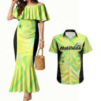 Personalised Matildas Couples Matching Mermaid Dress and Hawaiian Shirt Running Kangaroo Soccer Player Chevron Lines