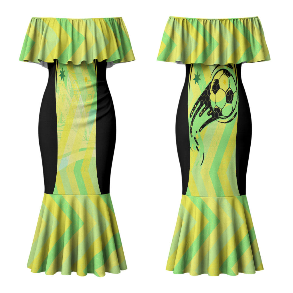 Personalised Matildas Couples Matching Mermaid Dress and Long Sleeve Button Shirt Running Kangaroo Soccer Player Chevron Lines