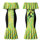 Personalised Matildas Couples Matching Mermaid Dress and Long Sleeve Button Shirt Running Kangaroo Soccer Player Chevron Lines