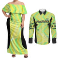 Personalised Matildas Couples Matching Off Shoulder Maxi Dress and Long Sleeve Button Shirt Running Kangaroo Soccer Player Chevron Lines