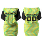 Personalised Matildas Couples Matching Off Shoulder Short Dress and Hawaiian Shirt Running Kangaroo Soccer Player Chevron Lines