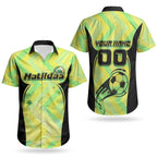 Personalised Matildas Couples Matching Off Shoulder Short Dress and Hawaiian Shirt Running Kangaroo Soccer Player Chevron Lines