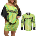 Personalised Matildas Couples Matching Off Shoulder Short Dress and Long Sleeve Button Shirt Running Kangaroo Soccer Player Chevron Lines