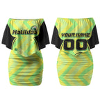Personalised Matildas Couples Matching Off Shoulder Short Dress and Long Sleeve Button Shirt Running Kangaroo Soccer Player Chevron Lines