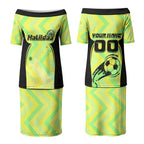 Personalised Matildas Couples Matching Puletasi and Hawaiian Shirt Running Kangaroo Soccer Player Chevron Lines