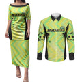 Personalised Matildas Couples Matching Puletasi and Long Sleeve Button Shirt Running Kangaroo Soccer Player Chevron Lines