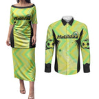 Personalised Matildas Couples Matching Puletasi and Long Sleeve Button Shirt Running Kangaroo Soccer Player Chevron Lines