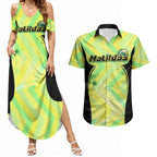 Personalised Matildas Couples Matching Summer Maxi Dress and Hawaiian Shirt Running Kangaroo Soccer Player Chevron Lines