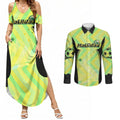 Personalised Matildas Couples Matching Summer Maxi Dress and Long Sleeve Button Shirt Running Kangaroo Soccer Player Chevron Lines