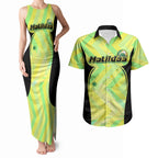 Personalised Matildas Couples Matching Tank Maxi Dress and Hawaiian Shirt Running Kangaroo Soccer Player Chevron Lines