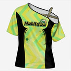 Personalised Matildas Cross Shoulder Shirt Running Kangaroo Soccer Player Chevron Lines