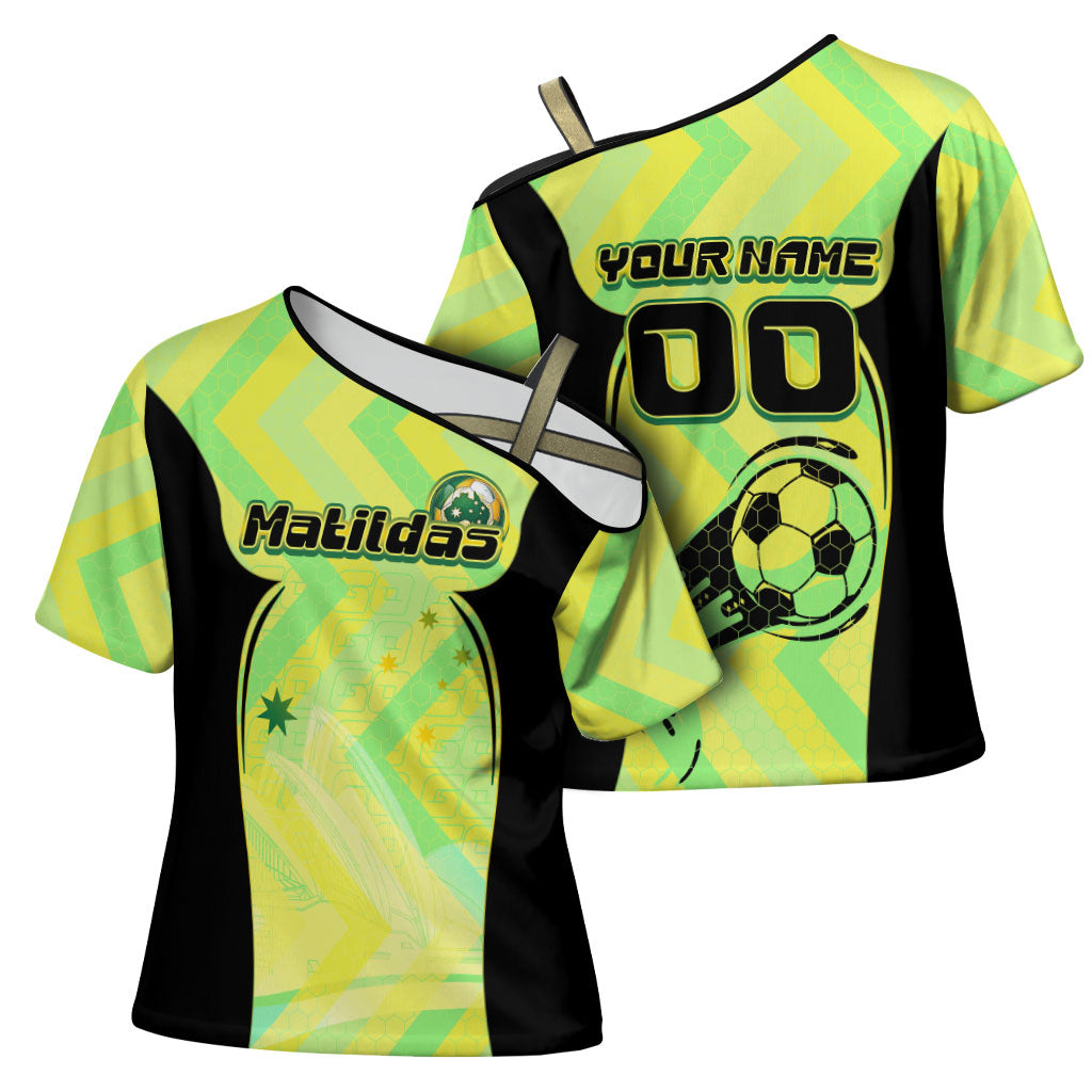 Personalised Matildas Cross Shoulder Shirt Running Kangaroo Soccer Player Chevron Lines