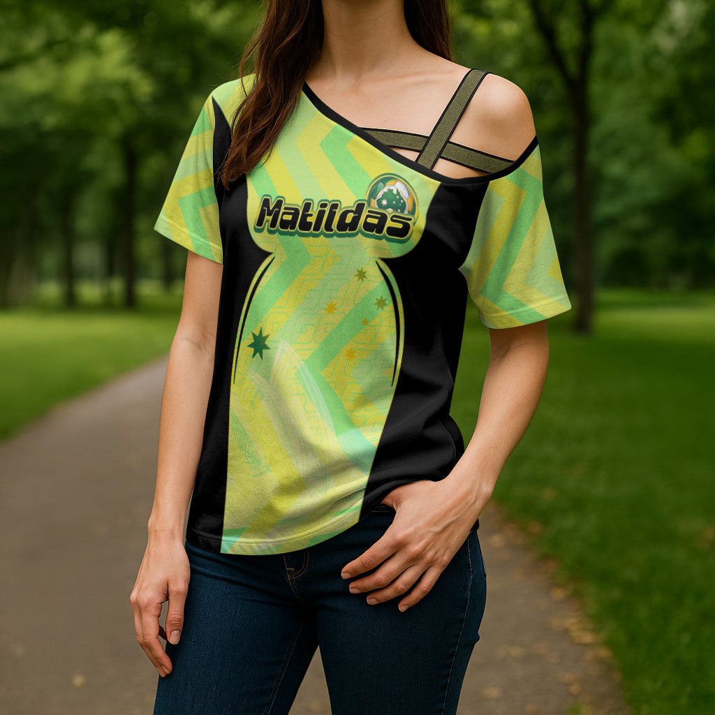 Personalised Matildas Cross Shoulder Shirt Running Kangaroo Soccer Player Chevron Lines