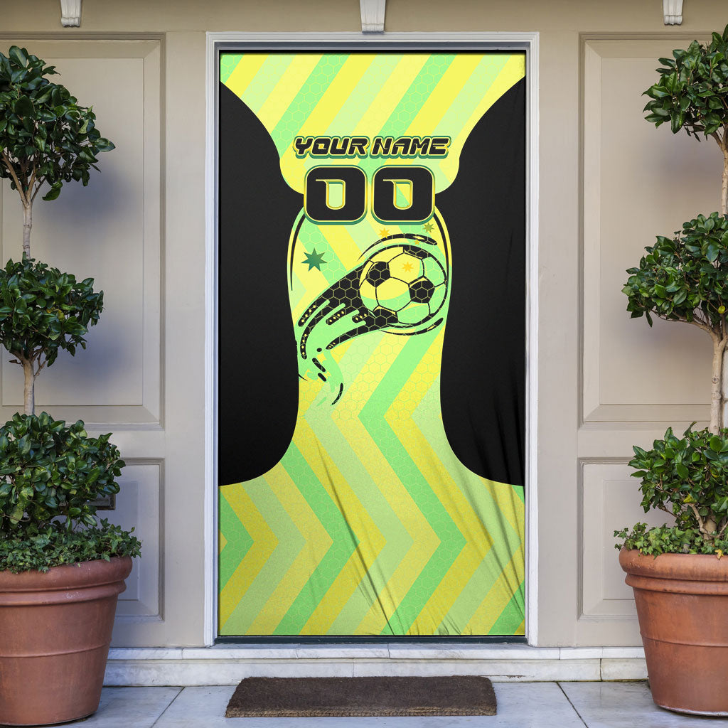 Personalised Matildas Door Cover Running Kangaroo Soccer Player Chevron Lines