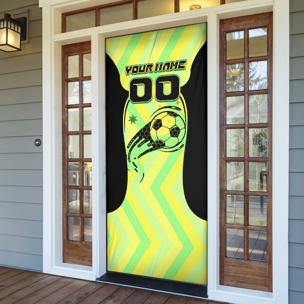 Personalised Matildas Door Cover Running Kangaroo Soccer Player Chevron Lines