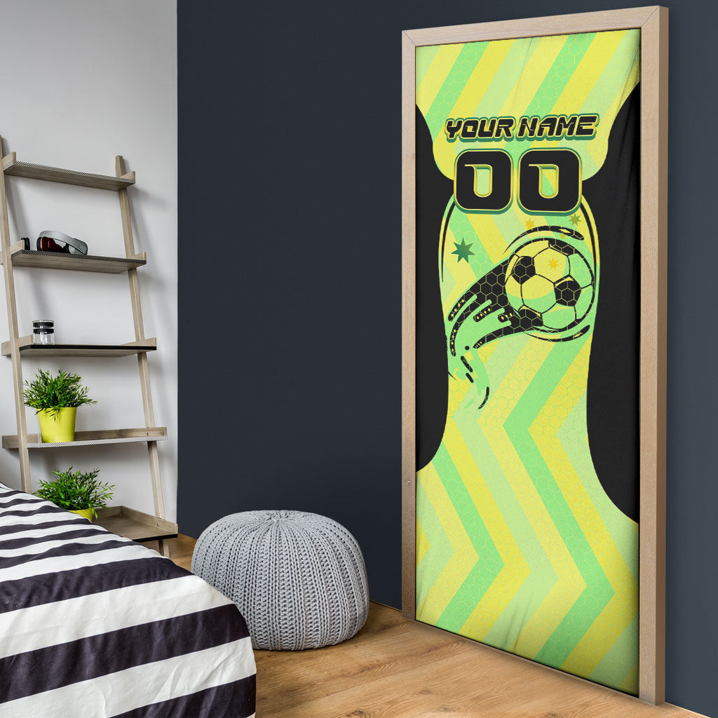 Personalised Matildas Door Cover Running Kangaroo Soccer Player Chevron Lines