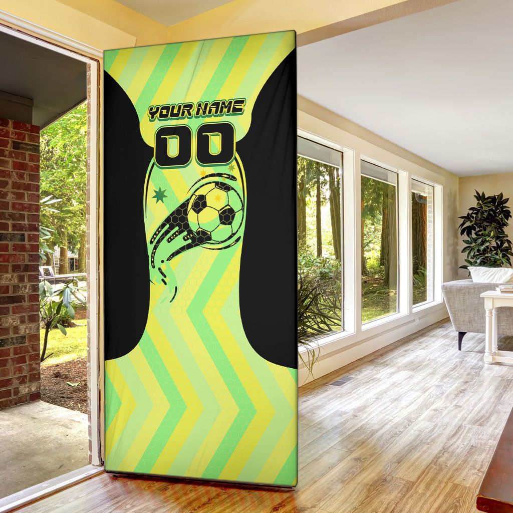 Personalised Matildas Door Cover Running Kangaroo Soccer Player Chevron Lines