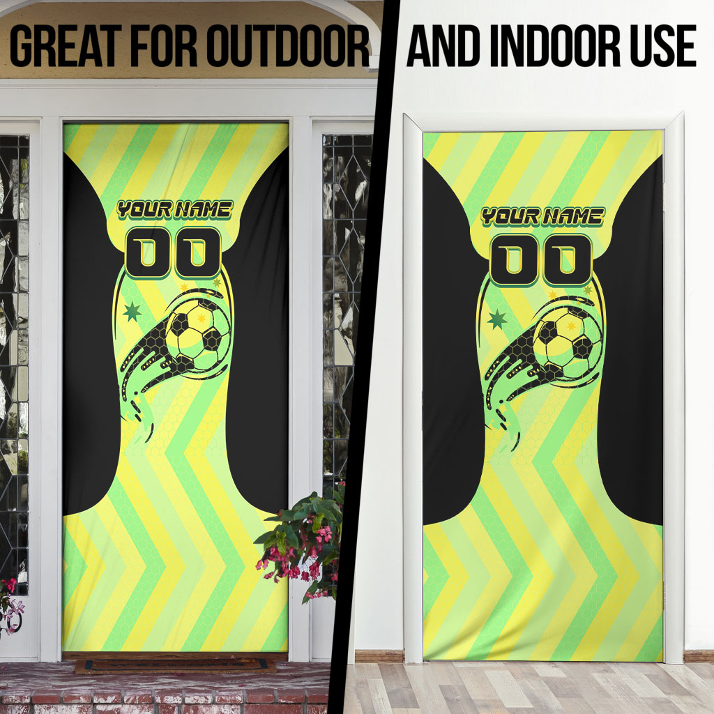 Personalised Matildas Door Cover Running Kangaroo Soccer Player Chevron Lines