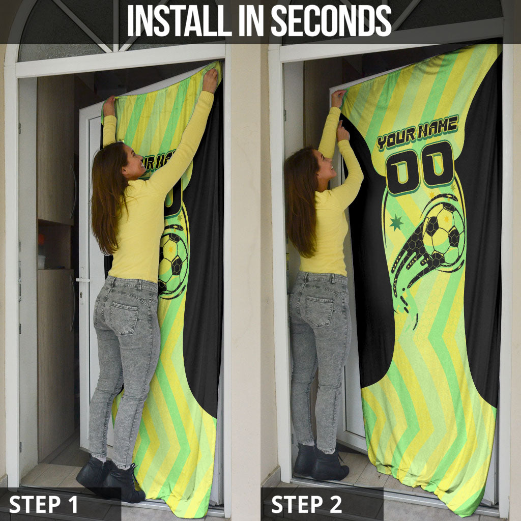 Personalised Matildas Door Cover Running Kangaroo Soccer Player Chevron Lines