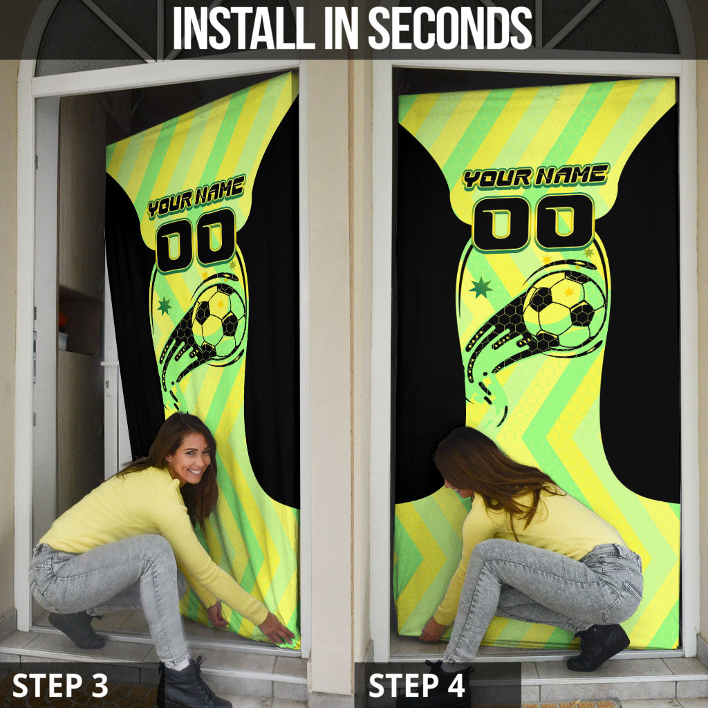 Personalised Matildas Door Cover Running Kangaroo Soccer Player Chevron Lines