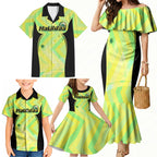 Personalised Matildas Family Matching Mermaid Dress and Hawaiian Shirt Running Kangaroo Soccer Player Chevron Lines