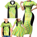 Personalised Matildas Family Matching Short Sleeve Bodycon Dress and Hawaiian Shirt Running Kangaroo Soccer Player Chevron Lines