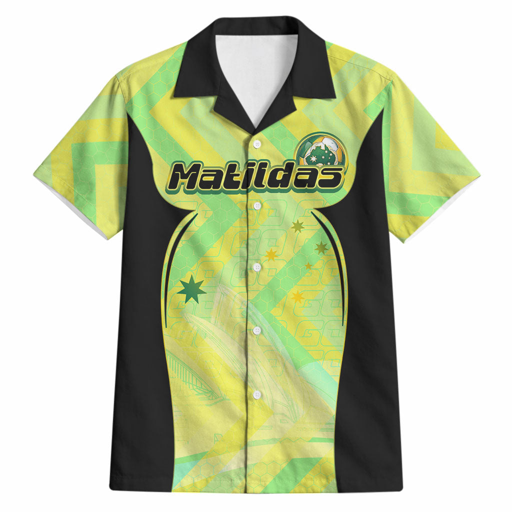 Personalised Matildas Hawaiian Shirt Running Kangaroo Soccer Player Chevron Lines