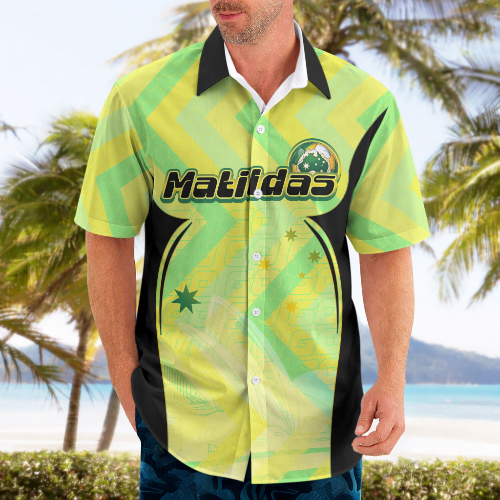 Personalised Matildas Hawaiian Shirt Running Kangaroo Soccer Player Chevron Lines
