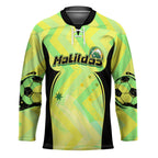 Personalised Matildas Hockey Jersey Running Kangaroo Soccer Player Chevron Lines