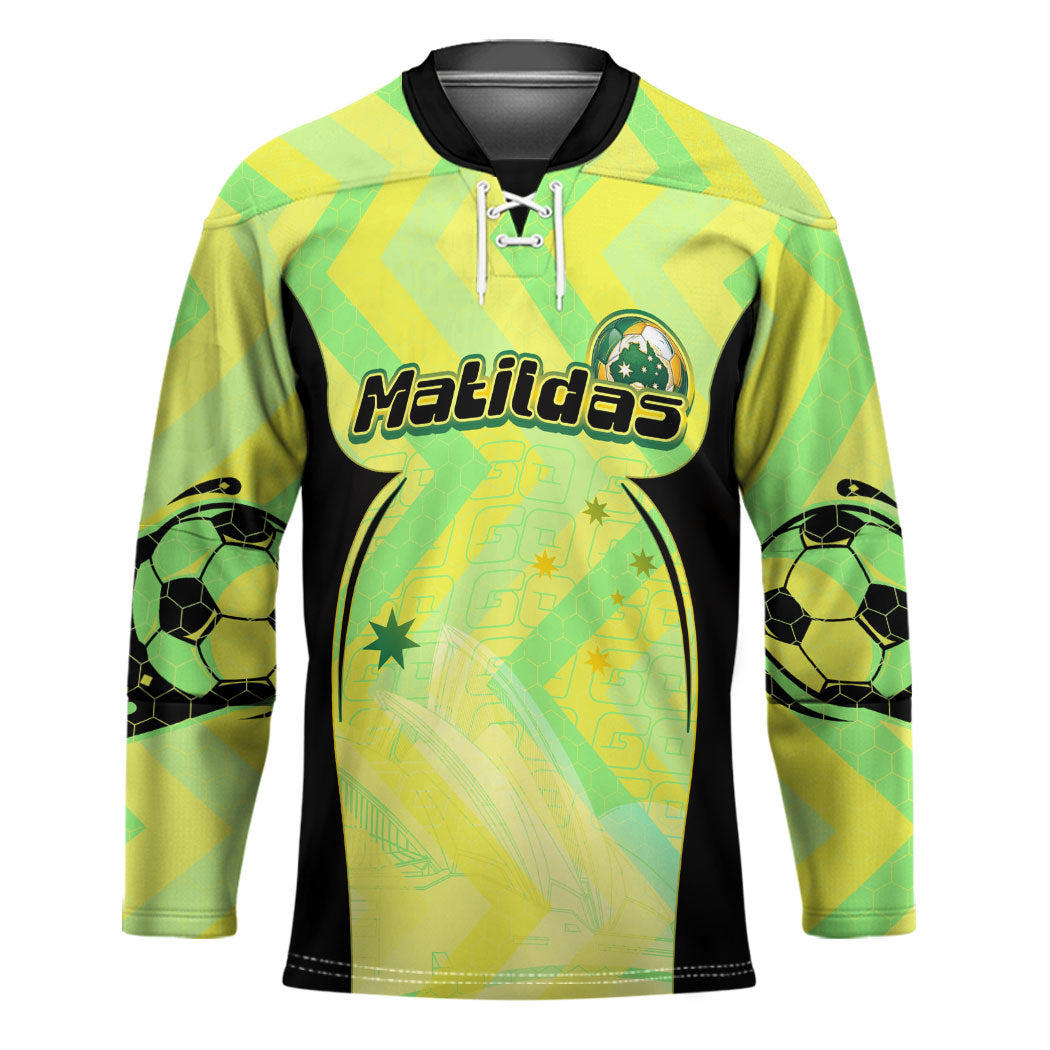 Personalised Matildas Hockey Jersey Running Kangaroo Soccer Player Chevron Lines