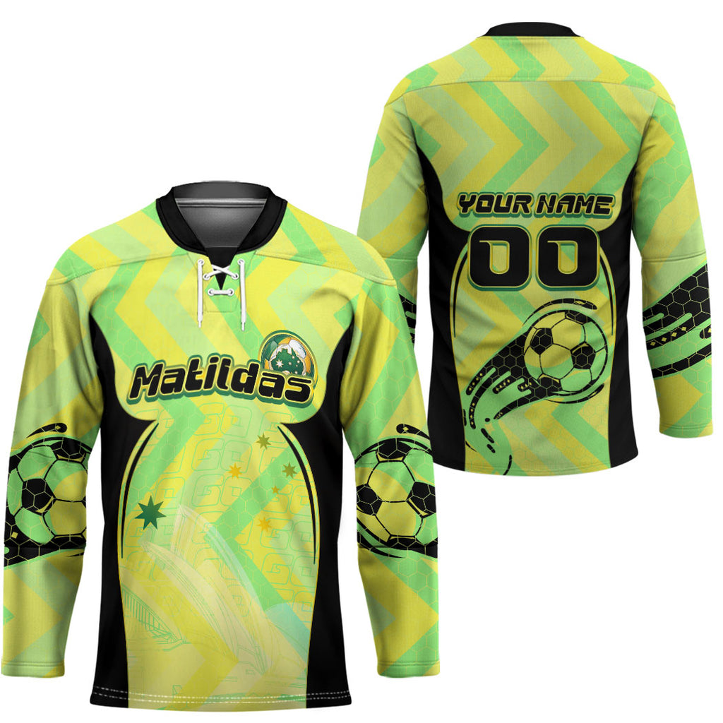 Personalised Matildas Hockey Jersey Running Kangaroo Soccer Player Chevron Lines