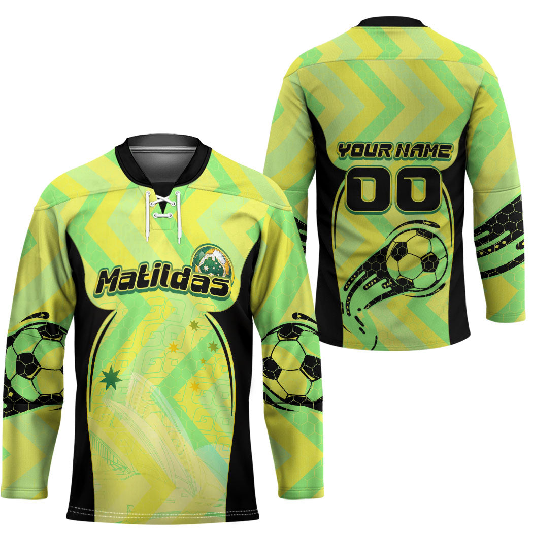 Personalised Matildas Hockey Jersey Running Kangaroo Soccer Player Chevron Lines