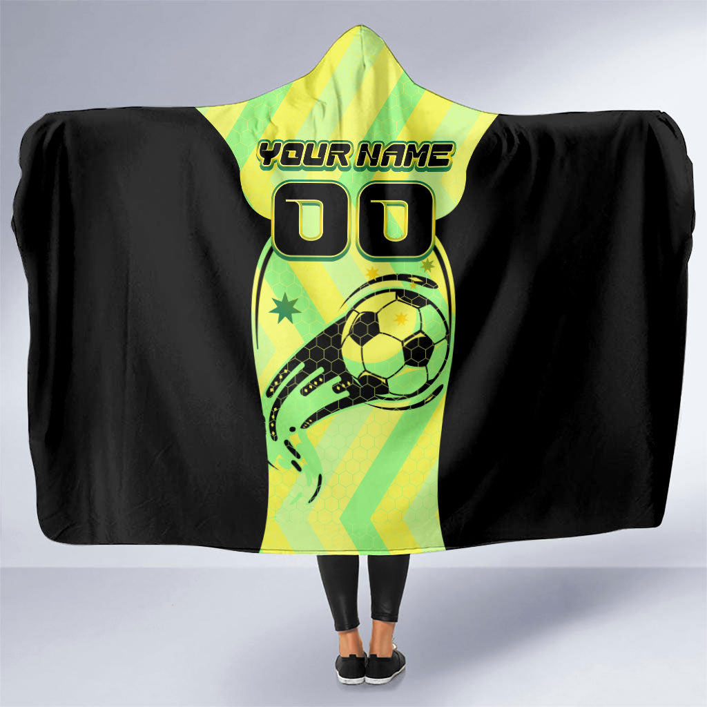 Personalised Matildas Hooded Blanket Running Kangaroo Soccer Player Chevron Lines