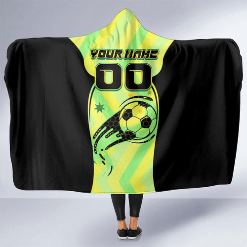 Personalised Matildas Hooded Blanket Running Kangaroo Soccer Player Chevron Lines