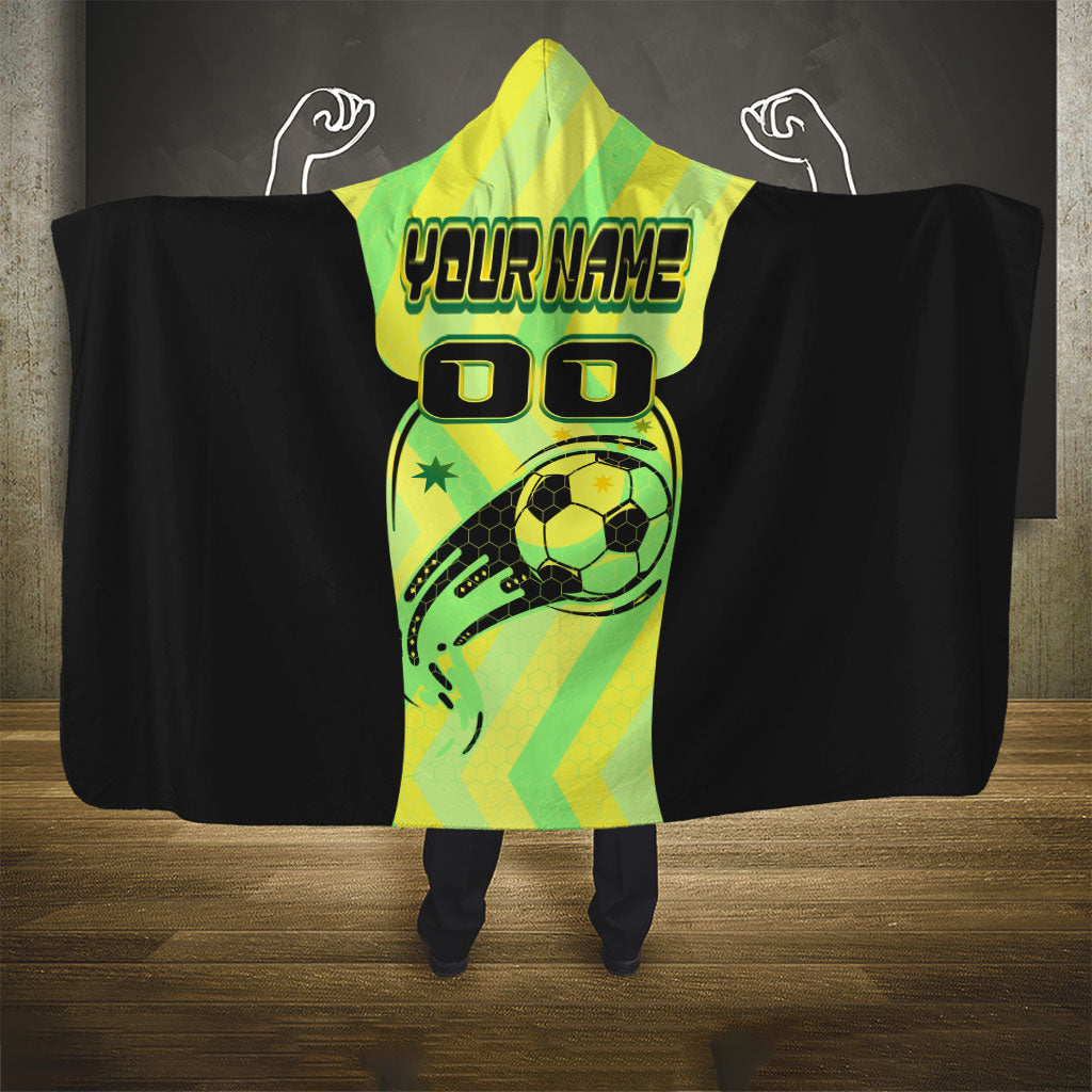 Personalised Matildas Hooded Blanket Running Kangaroo Soccer Player Chevron Lines