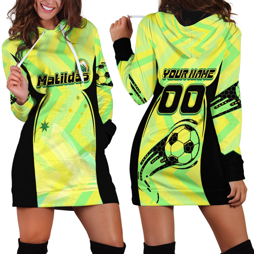 Personalised Matildas Hoodie Dress Running Kangaroo Soccer Player Chevron Lines