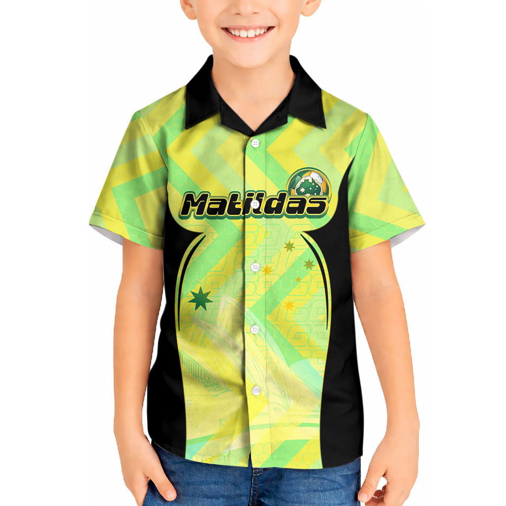 Personalised Matildas Kid Hawaiian Shirt Running Kangaroo Soccer Player Chevron Lines