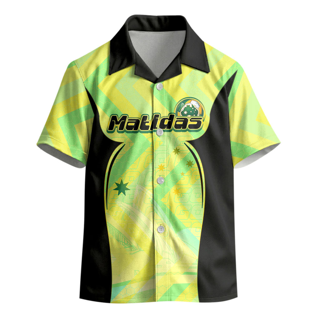 Personalised Matildas Kid Hawaiian Shirt Running Kangaroo Soccer Player Chevron Lines